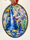 Glassmasters Louis C Tiffany Waterfall - Iris Painted Glass Sun Catcher 1989 VTG