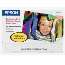Epson S041727 Premium Photo Paper - 100 Sheet Gloss Printer Picture Camera White