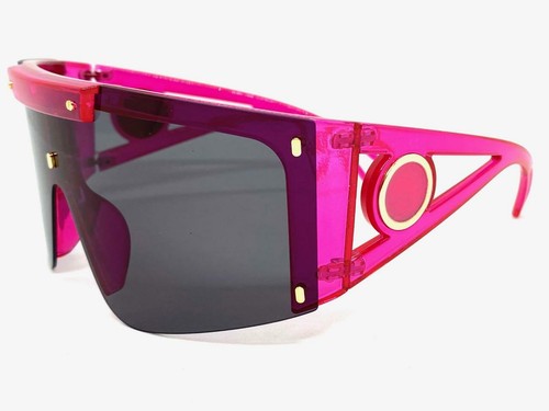 OVERSIZED RETRO FACE SHIELD VISOR SUNGLASSES XL Huge Big Fuchsia Frame Dark Lens - Picture 4 of 8