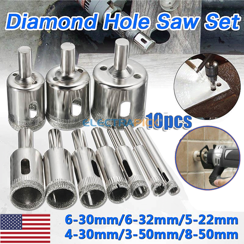 10PCS Diamond Hole Maker Cutter Saw Drills Bit Set Glass Ceramic Tile Porcelain