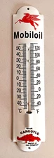 MOBILOIL PORCELAIN METAL PEGASUS HORSE THERMOMETER MOBIL OIL GAS GARAGE 12" SIGN