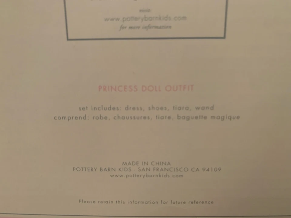 Pottery Barn Niños 18" Muñeca PRINCESA Conjunto Ropa Tiera Gotz REGALO DE NAVIDAD NUEVO Foto 2 de 3