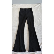 Aerie Waffle Knit Flare Pants Black Thermal Bell Bottom XS Regular 4564