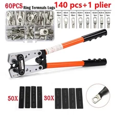 140Pcs Battery Cable Lugs Eyelets Copper Ring Terminals Crimp Wire Connectors US