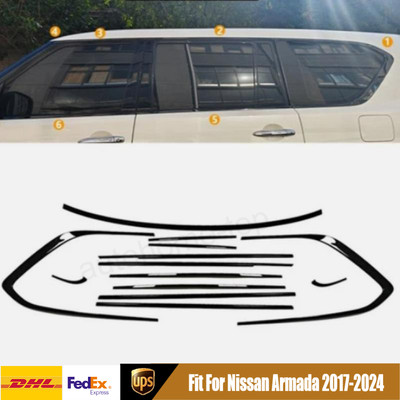 13pcs For Nissan Armada 2018-2024 Gloss Black Window Molding Trim Frame Strips 