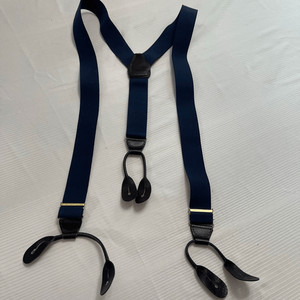 CAS Navy Blue Black Leather Germany Suspenders Braces