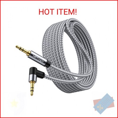Hftywy 90-Degree Right Angle Aux Cord 20ft, 3.5mm Audio Cable Nylon Braided, Hi-