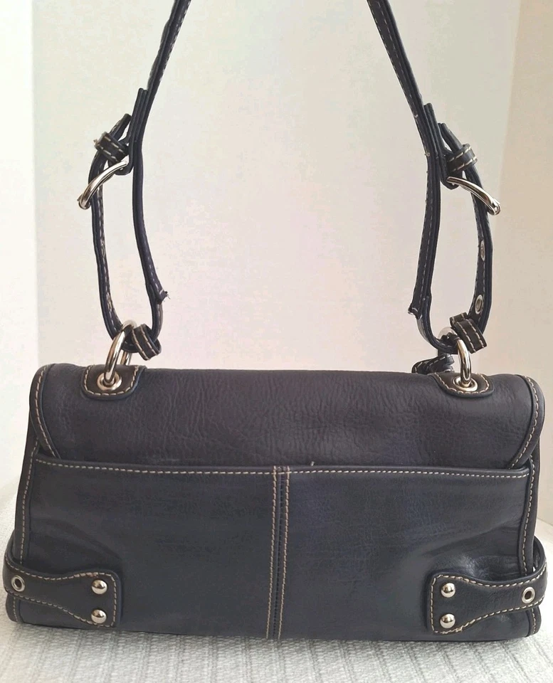 Vintage Franco Sarto Y2K Leather Hand Bag Purse Dark Purplish Navy Adjustable - Image 3 of 4