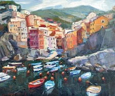 Riomaggiore painting Original Impressionism Oil on canvas by E Chernyakovsky