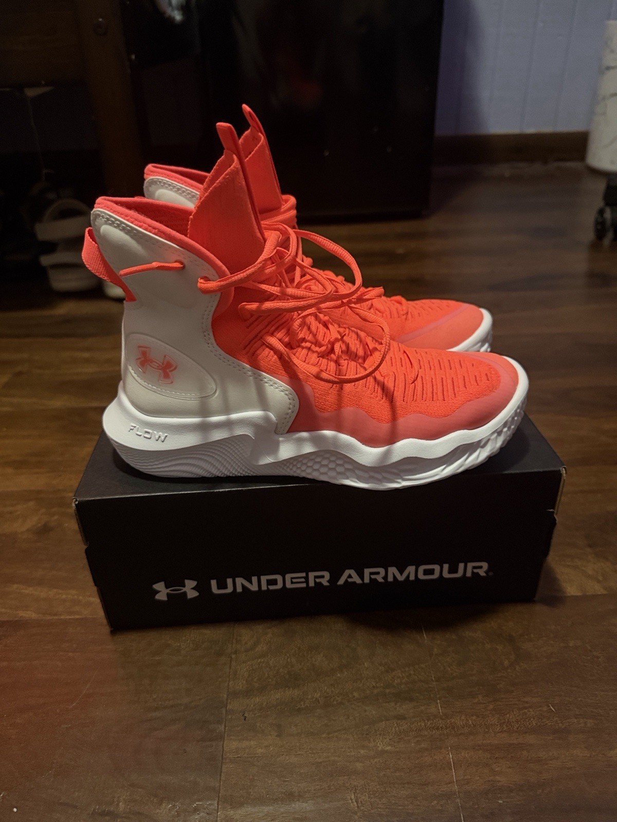 Under Armour UA Flow Highlight High Top Mesh Athletic Sneakers Red/White thumbnail 4
