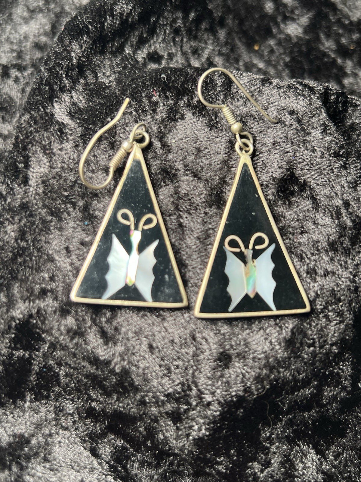 Abalone Shell Earrings Dangle Triangle Butterfly … - image 1