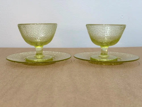 L.E. Smith Glass 'By Cracky Canary' Sherbet Glass & Underplate VTG 1930s