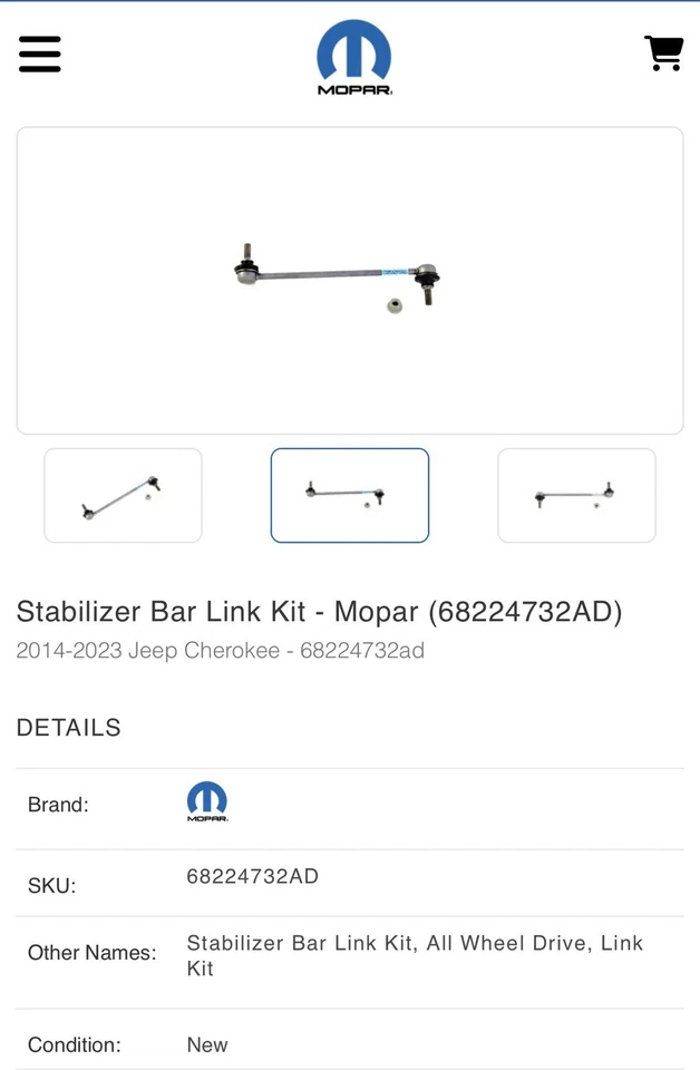 NUEVO Kit de eslabones estabilizadores delanteros originales Mopar 68224732AD 14-23 Jeep Cherokee Foto 2 de 3