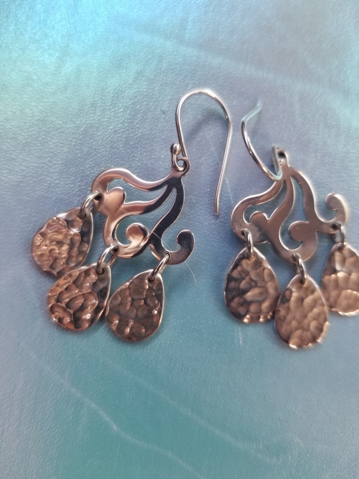 Artisan Silver 'Wave' Dangle Earrings Hammered Si… - image 1