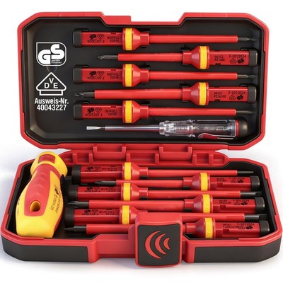SEDY 13pc 1000V Insulated Screwdriver Set Electrician Cr-V Red Handle Kit
