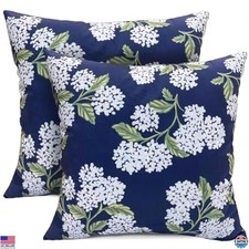 Set of 2 Blue Hydrangea Throw Pillow Covers 18x18 Soft Floral Couch Decor
