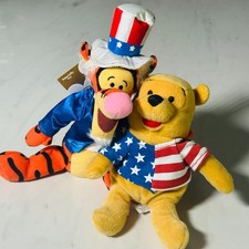 Fourth of July Disney Lot of 2 Pooh  Tigger Mini Bean Bag Patriotic
