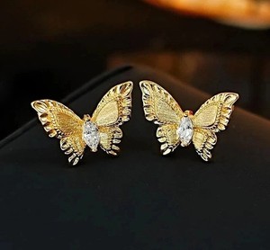 Authentic Butterfly Stud Earring VVS1 Moissanite 2Ct Marquise Cut 14K Yellow Gold Plated