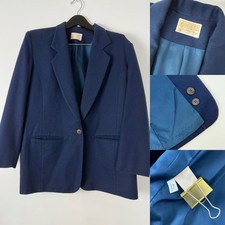 Pendleton Blazer Jacket Womens 12 Navy Blue One Button Virgin Wool USA