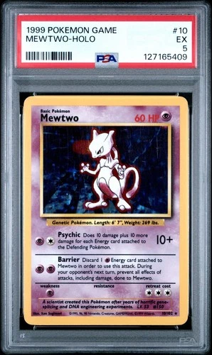 1999 POKEMON GAME #10 MEWTWO-HOLO - Magenta Ink Error - "Pyschic Bubble" - PSA 5