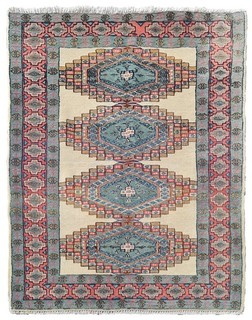 Rare Hand knotted Vintage Pakistani Bokhara Jhaldar Wool Area Rug 4.0 x 2.7 Ft