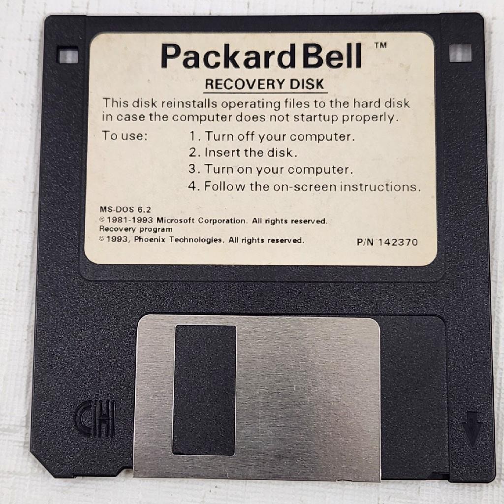Packard Bell Recovery MS-DOS 6.2 P/N 142370 3.5" Floppy Disk