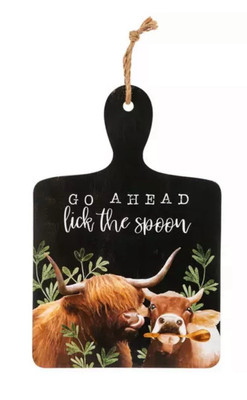 Hobby Lobby Highland Cow  Lick The Spoon  Black Serving Board Wall Decor