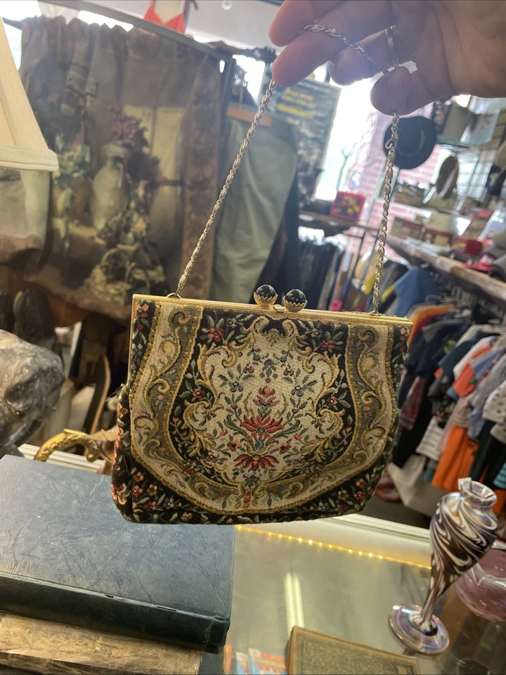 Bolso de Noche Vintage Pequeño Cartera Cierre Floral Francia Flores Pequeño Foto 2 de 4