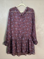 LOFT Floral Tiered Mini Dress XS Boho Romantic Cottagecore Long Sleeve