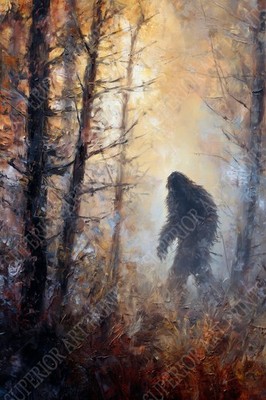 Bigfoot Forest Wall Art Print Sasquatch Cryptid Woodland Decor Painting Poster