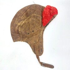 Vintage child aviator hat red shearling front flaw leather rare pilot style