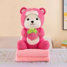 Blanket - Pink Bear w/Doll Plush Set 40x50" Soft Touch Throw Fleece NEW