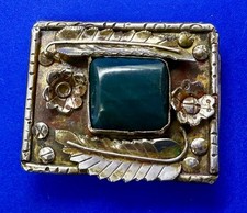 Southwestern Feather Green Stone Vintage Native American Indian Belt Buckle