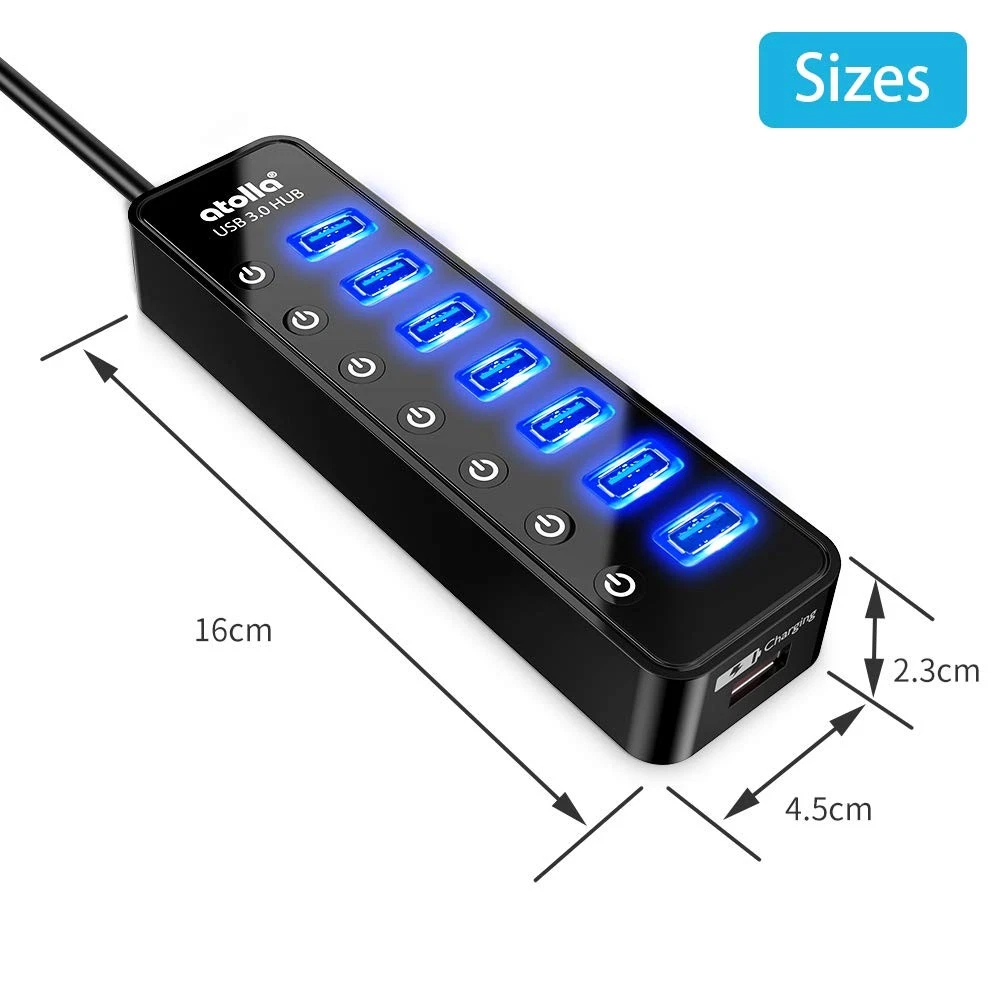 Atolla 7-Port USB 3.0 Hub with Smart Charging Port for Fast Data Transfer