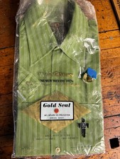 A102-Vintage 70s Good Seal Button Down Green Men  s Shirt W/ Pin Stripes