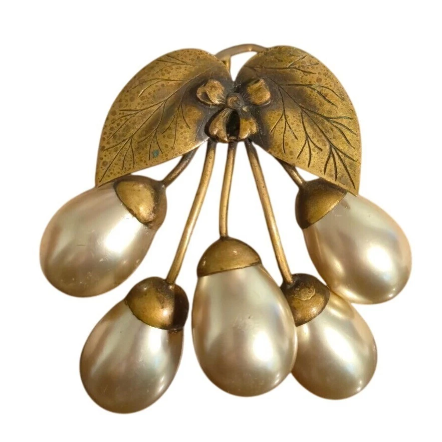 Clip de vestido vintage francés imitación perla años 40 coleccionistas joyería gran declaración Foto 2 de 4