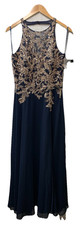 Betsy  Adam Long Sleeveless Halter Metallic Print Wrap Overlay Gown Size 8