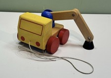 Vintage Wooden Pull Along Magnetic Crane Truck Kids No Let Toy Gift
