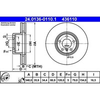 Bremsscheibe ATE 24.0136-0110.1 (2 Stk.) FüR BMW 7Er