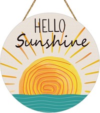 Summer Decor Wreaths for Front Door Hello Sunshine Door Decor Wooden Front Door