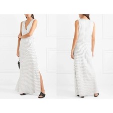 Theory Sleeveless V-neck Crushed Satin Striped Slip Dress In Ivory H1105616