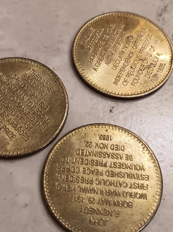 Vintage Lot of 4 Shell Oil Co Presidential Commemorative Coins FDR JFK Jefferson - Image 3 of 4