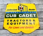 VINTAGE 12x12" CUB CADET TRACTOR GASOLINE GAS PUMP STATION PORCELAIN OIL SIGN