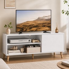 Mid-Century Modern TV Stand for 55" TVs, Storage Cabinet, Media Console, White