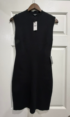 #ad #ad Express Body Contour Black Dress Ribbed Knit Sleeveless Mock Neck Black M NWT $35.28