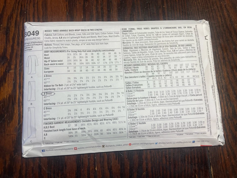 Simplicity 8049 Back Wrap Dress Shoulder Bow MCM Sz 8-16 UNCUT - Image 2 of 2