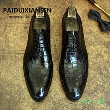 Mens Genuine Leather Crocodile Pattern Derby Shoes Wedding Business Formal Dress