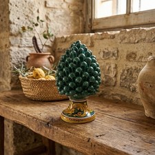 Zapfen Keramisch Sizilien von Caltagirone Farbe Gr&uuml;n Dekoriert Handbemalt 21 CM