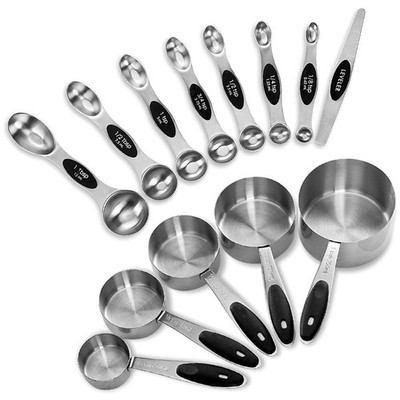 Measuring Cups and Spoons Set, 5 Stainless Steel Cups & 8 Magnetic Spoons