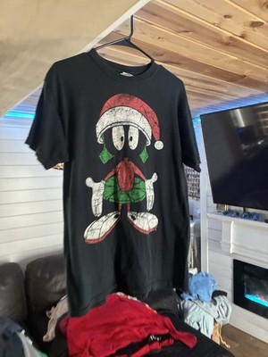 Looney Tunes Marvin the Martian Christmas Santa Clause Black T-Shirt Small X-Mas